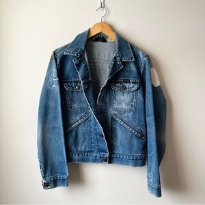 Vintage Wrangler Denim Jacket Distressed Medium w/ Fabric Patches